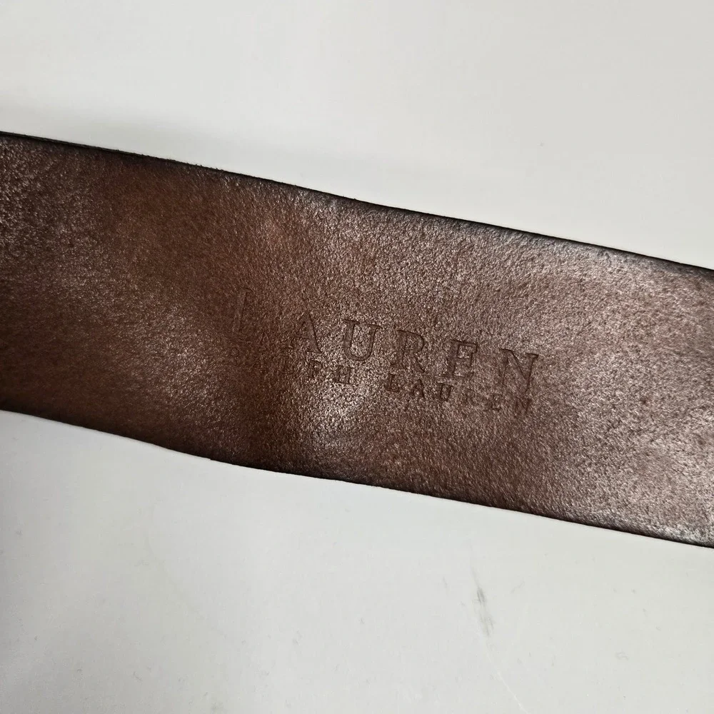 Lauren Ralph Lauren Brown Leather Floral Embossed Belt Solid Brass Buckle Large